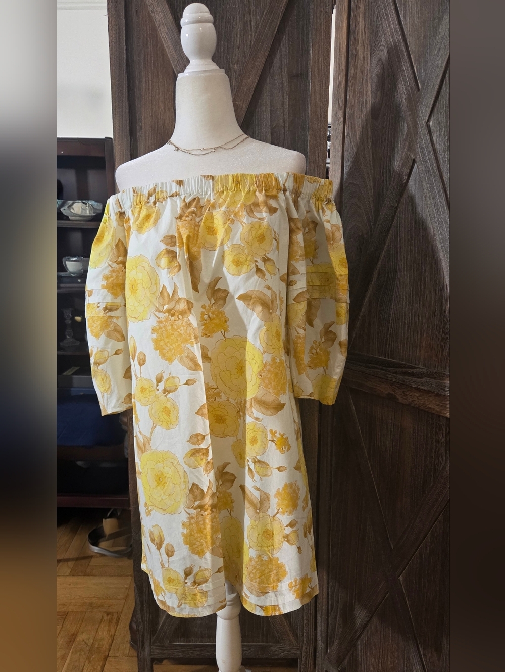 NEW BASH Off-Shoulder Yellow Floral Shift Dress